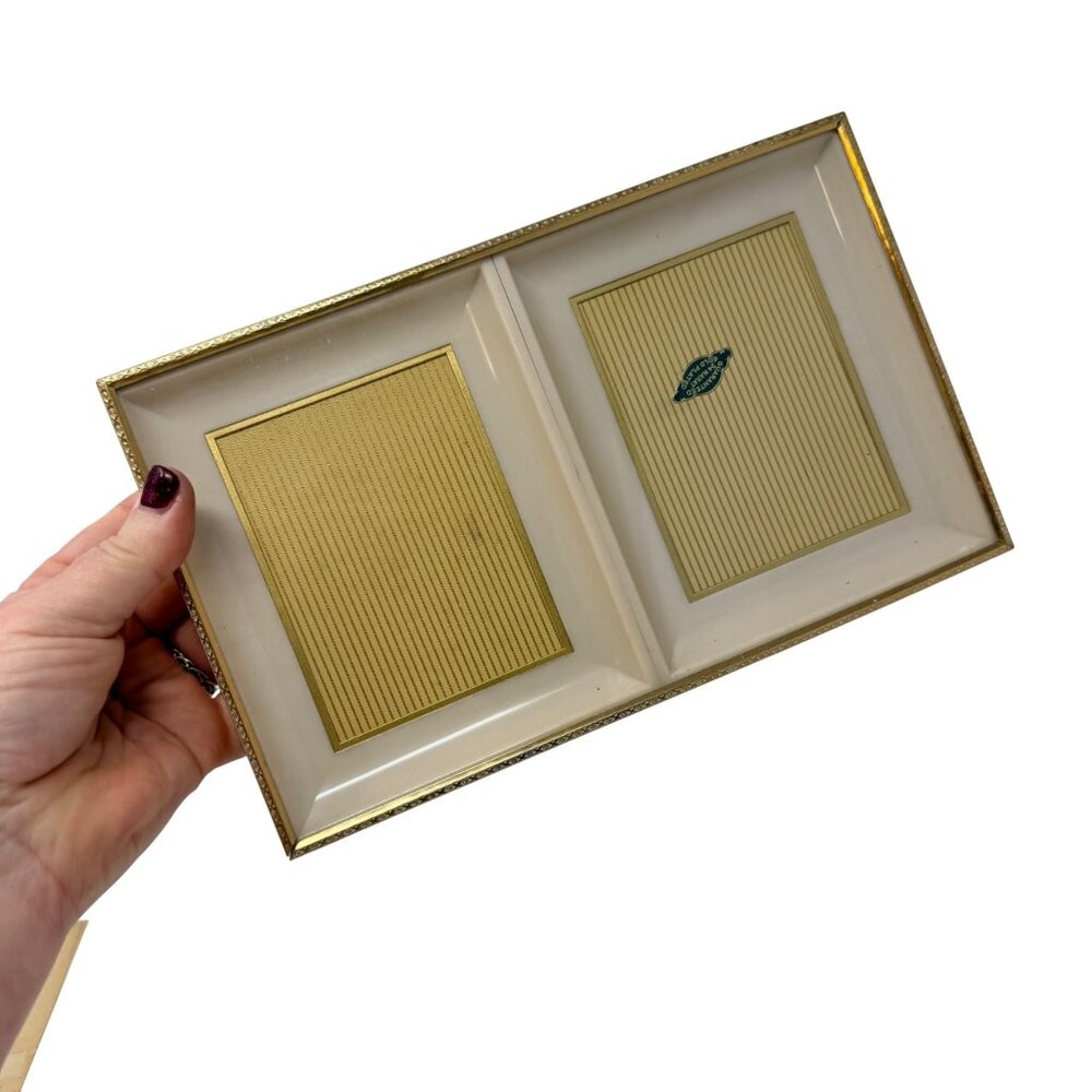 Vintage Gold Double Photo Frame 24k Gold Plated Floral Design